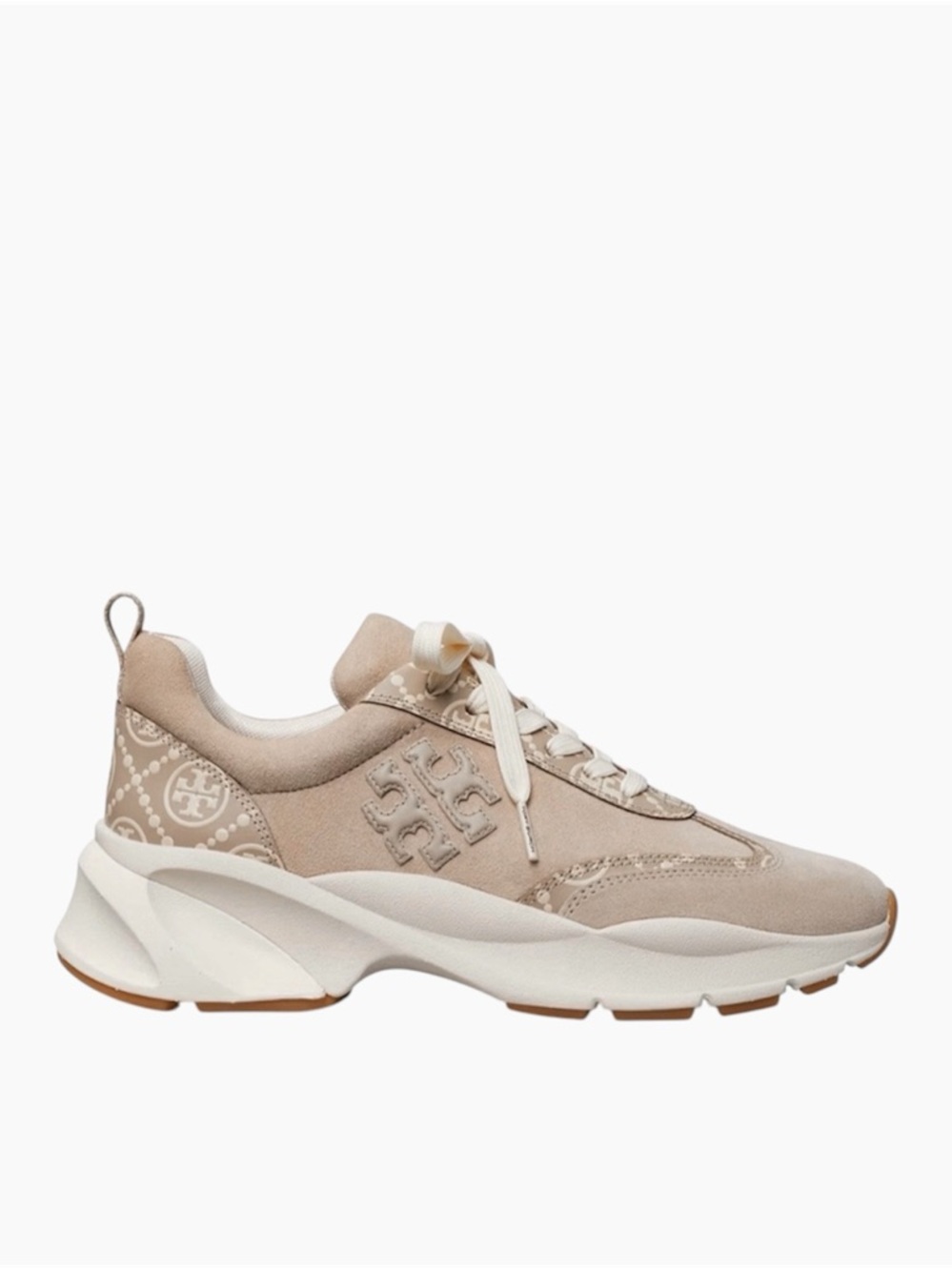 Tory Burch Beige and White Platform Runner Sneakers